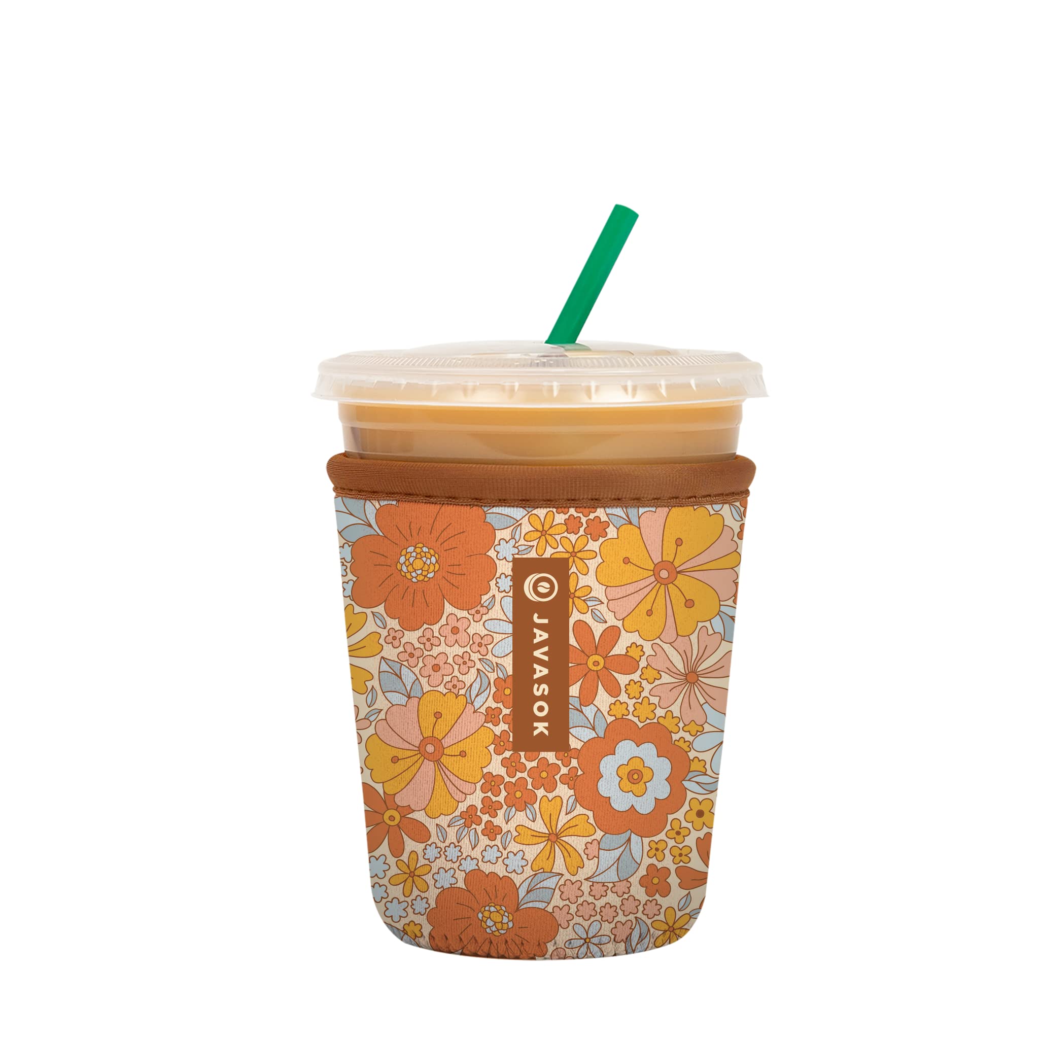 Sok It JavaSok iced coffee sleeve with Flower Power keeps drinks cold and hands comfy