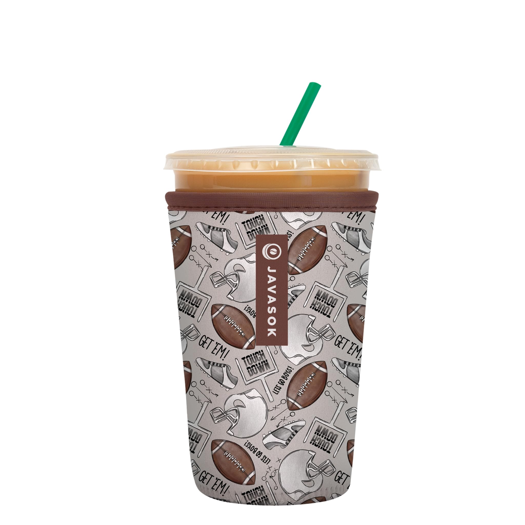 Sok It JavaSok iced coffee sleeve front view, keeps drinks cold and hands warm.