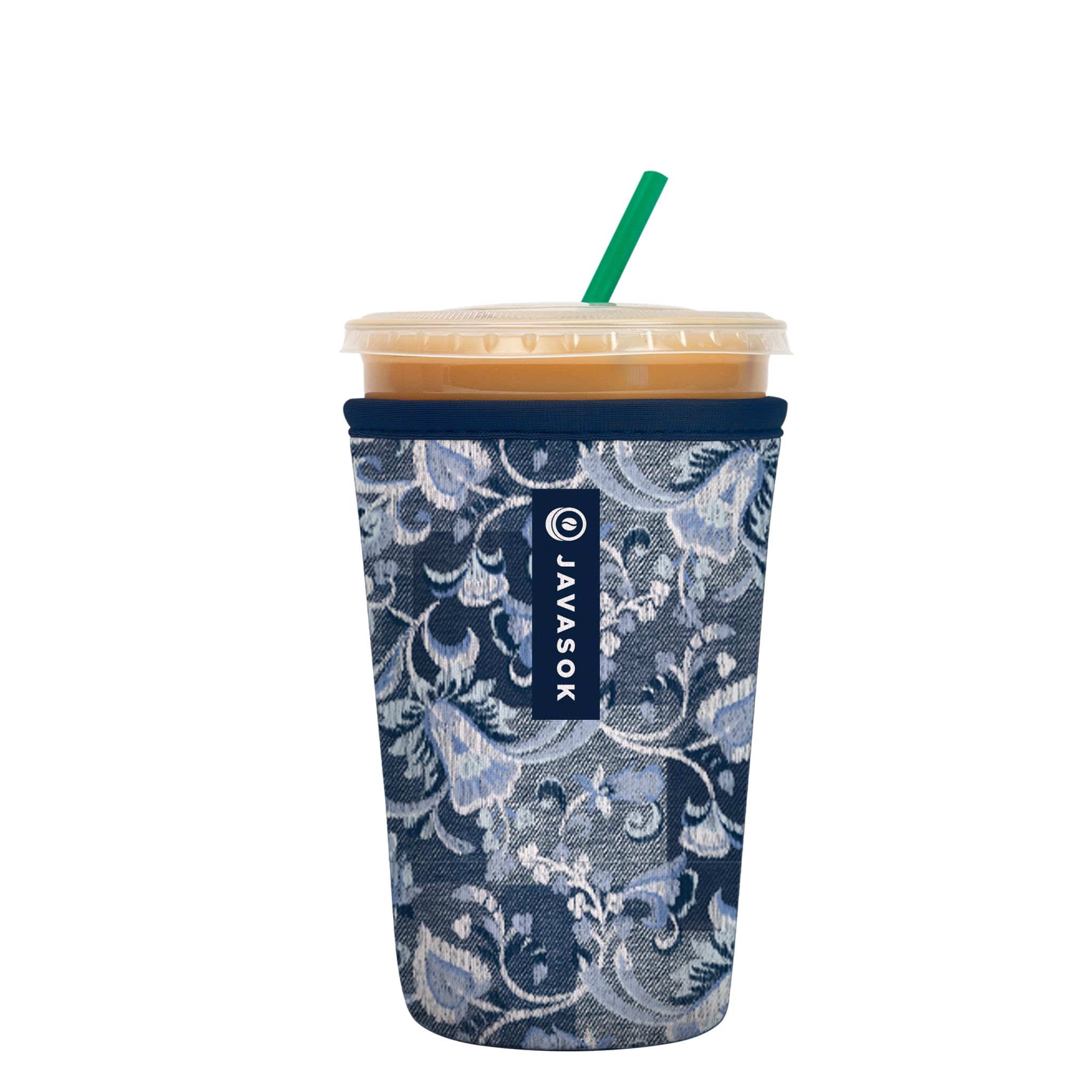 Sok It JavaSok iced coffee sleeve in paisley patchwork keeps drinks cooler on the go.