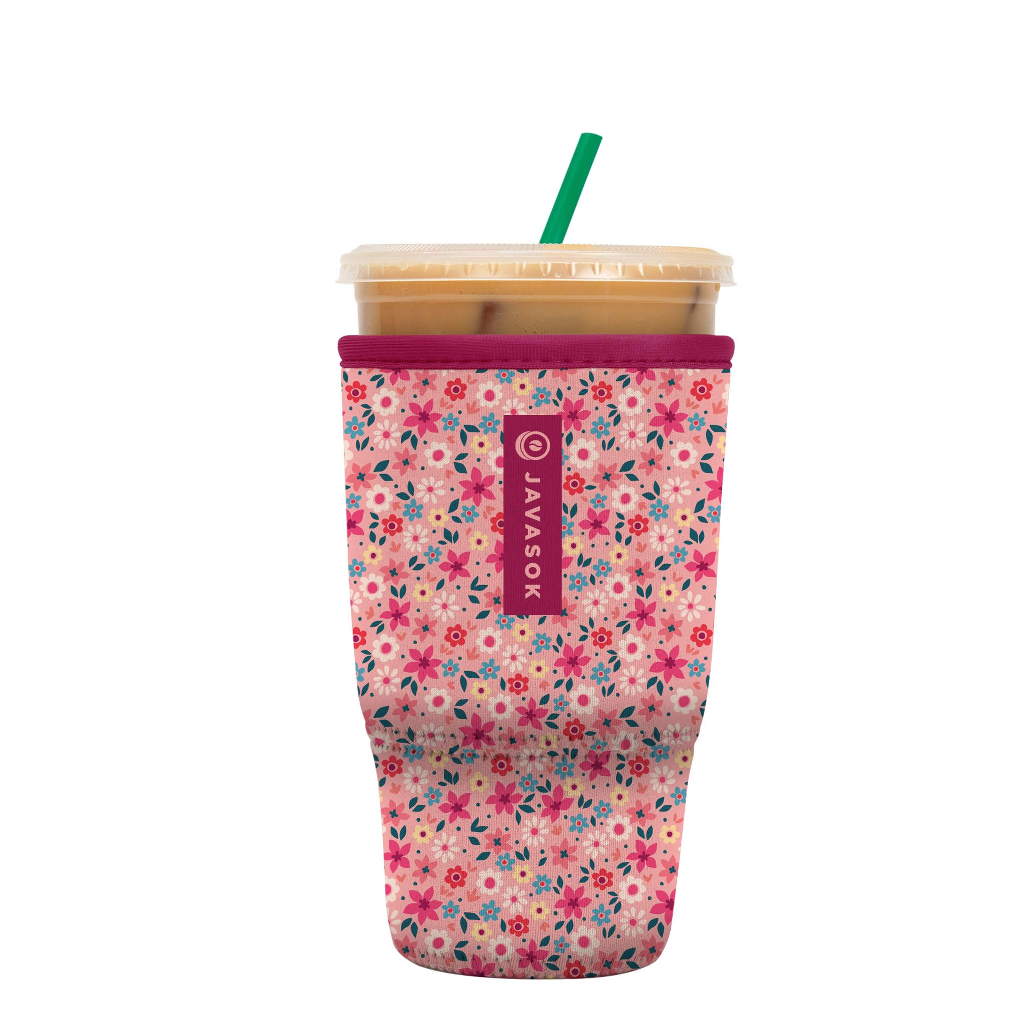 Sok It JavaSok iced coffee sleeve in spring bouquet keeps drinks cool and comfortable.