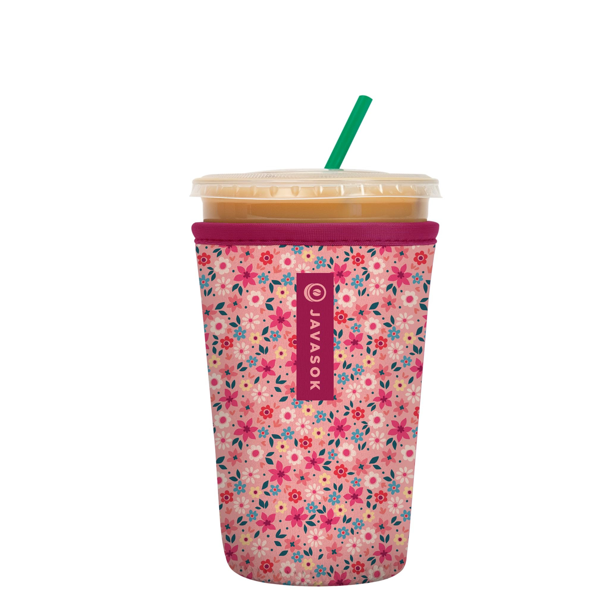 Sok It JavaSok iced coffee sleeve in Spring Bouquet keeps drinks cold and hands dry.