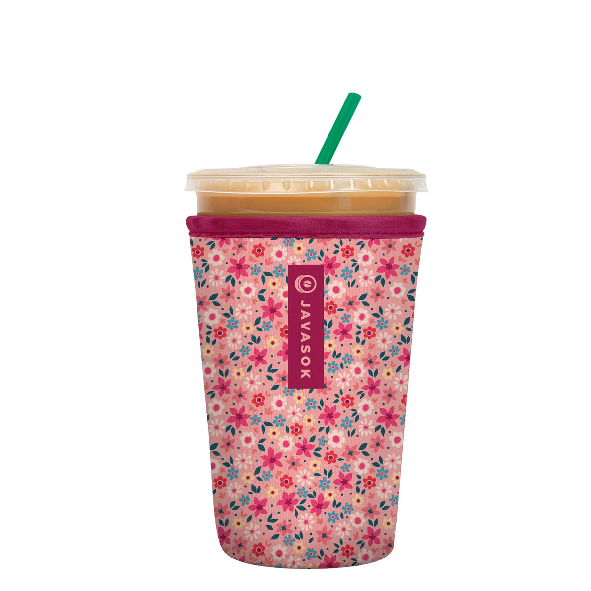 Sok It JavaSok iced coffee sleeve in Spring Bouquet keeps drinks cold and hands dry.