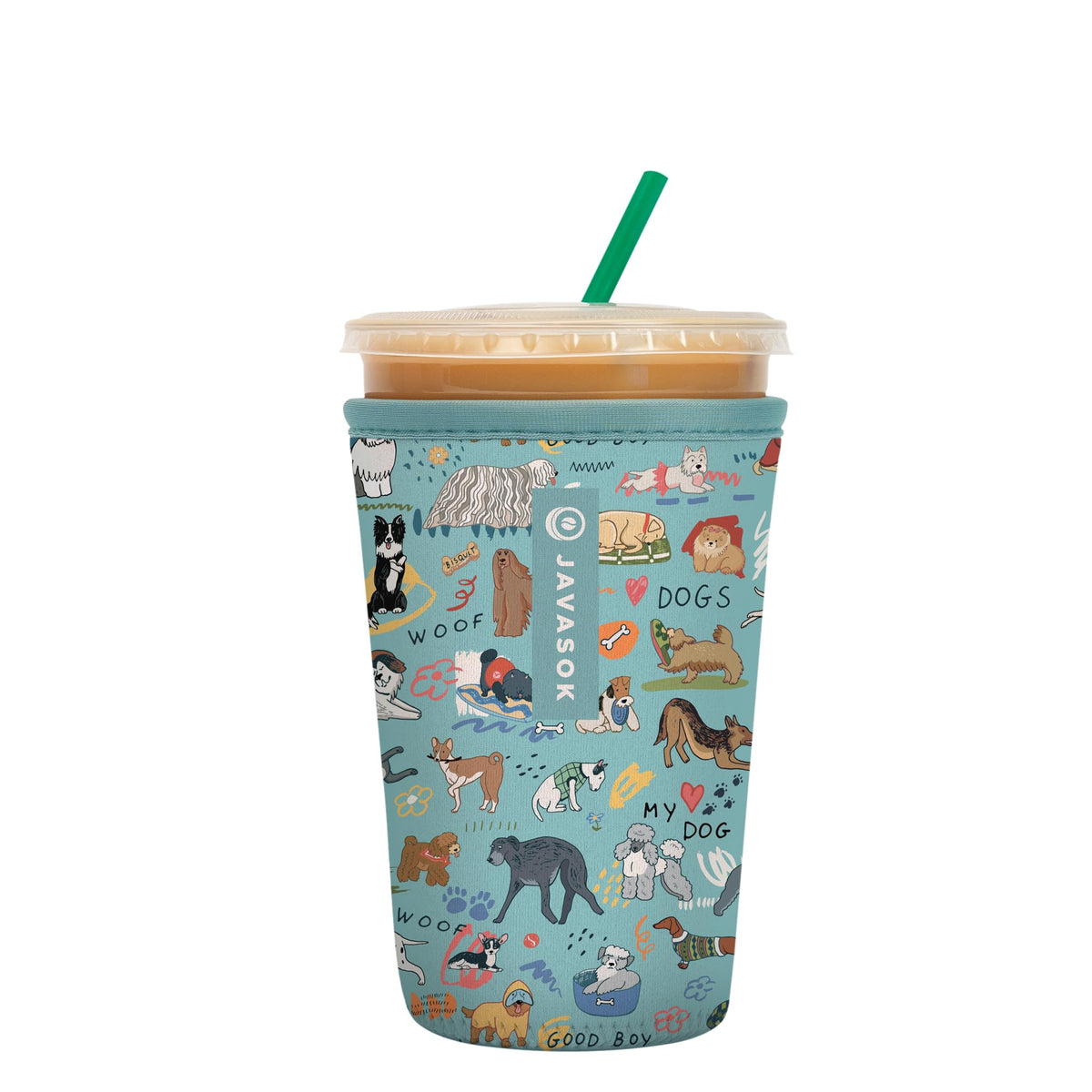 Sok It JavaSok iced coffee sleeve on table keeps beverages cold and hands dry.