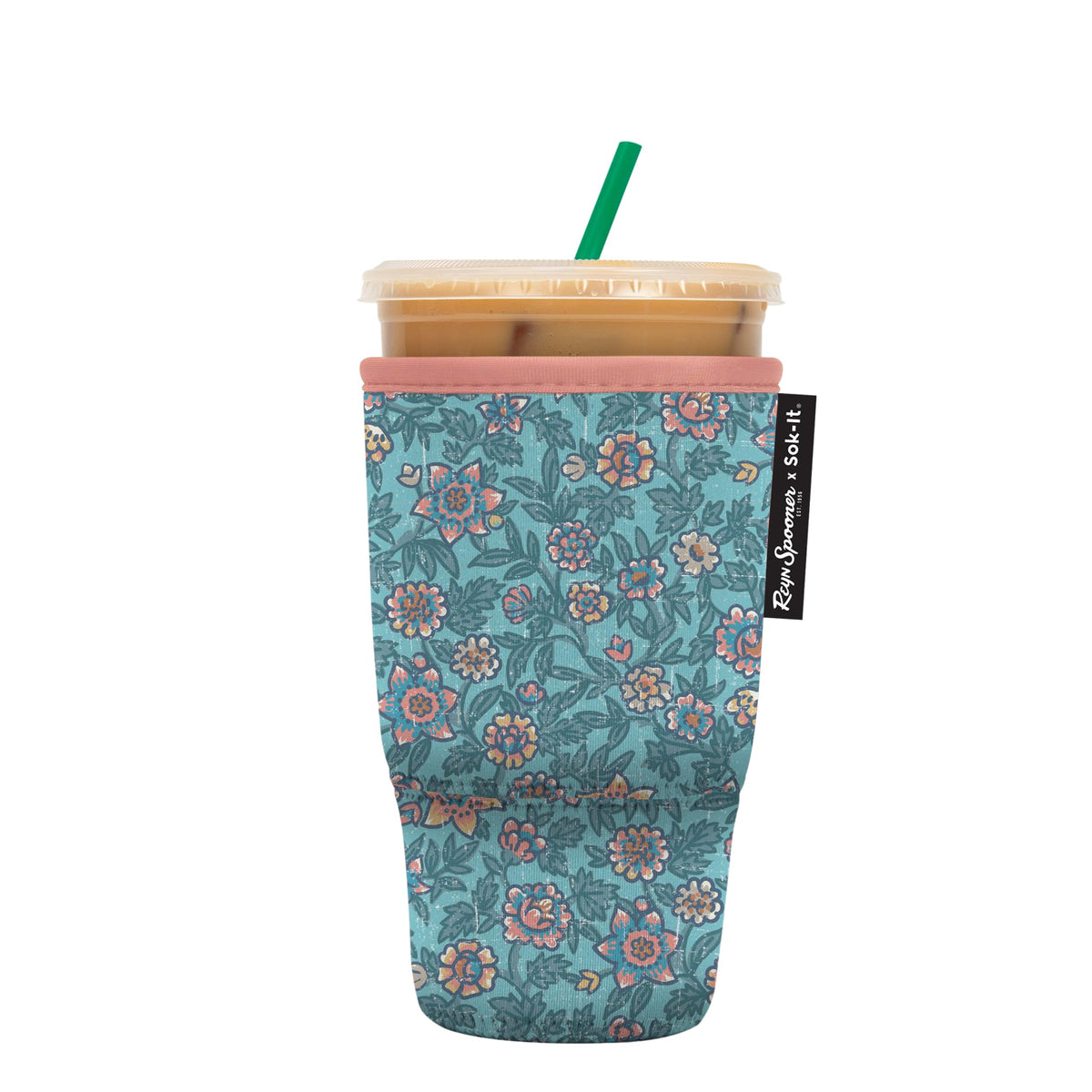 Sok It JavaSok sleeve on wildflowers design keeps iced drinks cold.