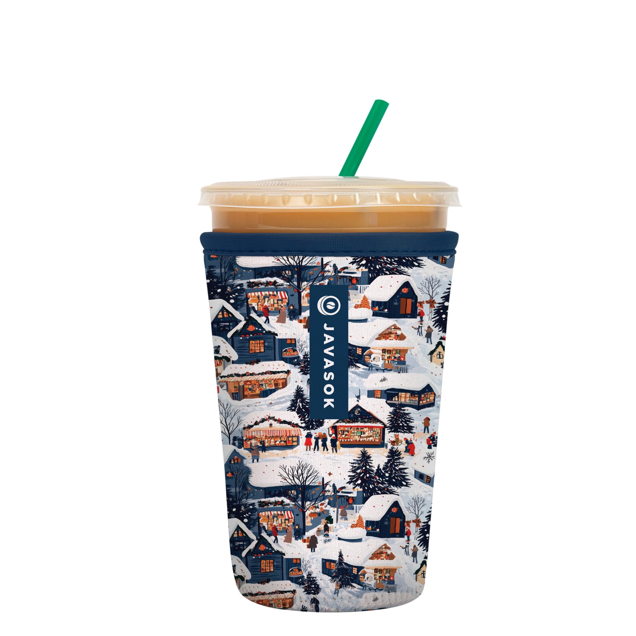 Sok It JavaSok insulated sleeve on iced coffee, keeping drink cold and hands dry.