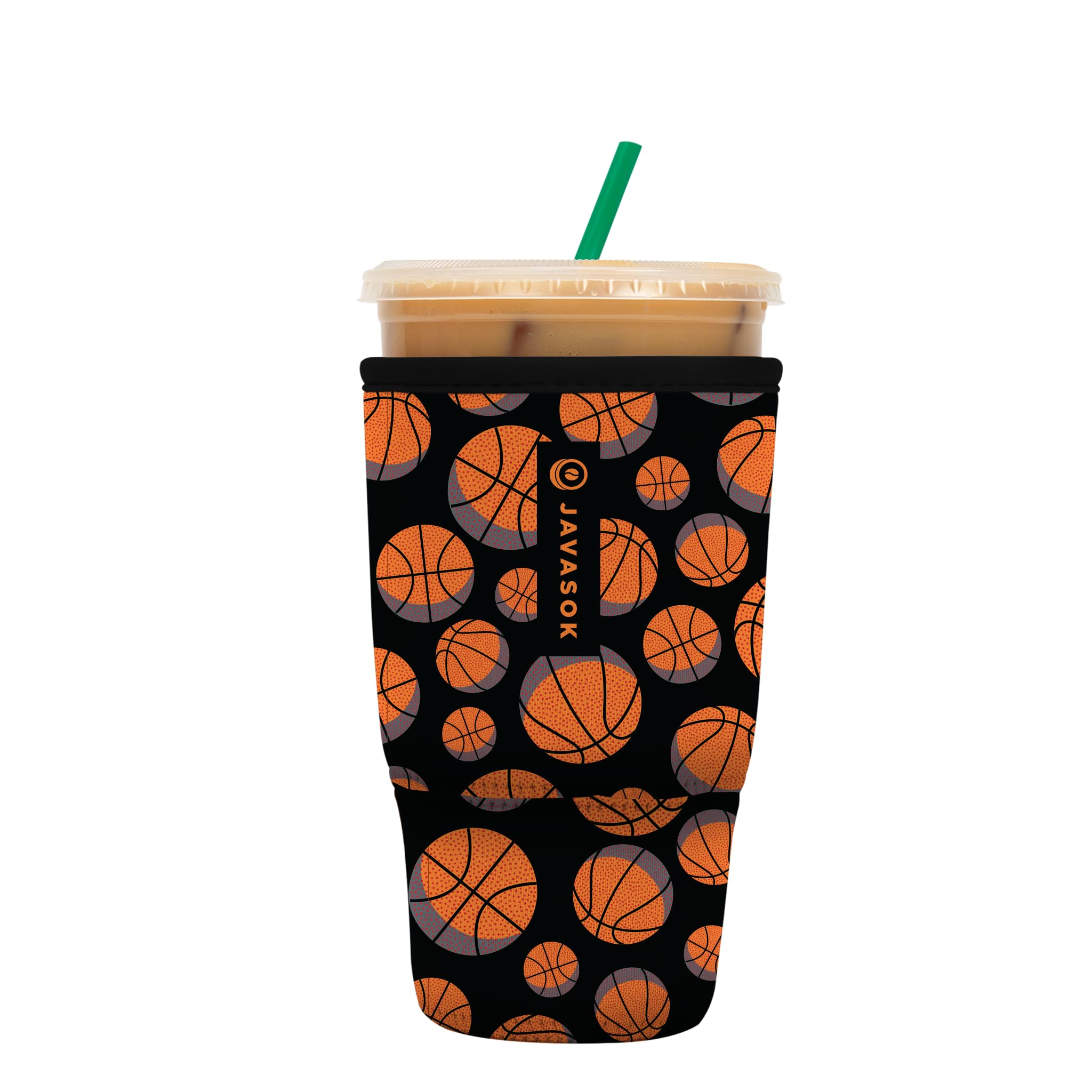 Sok It JavaSok insulated sleeve on basketball cup keeps drinks cold and hands dry.