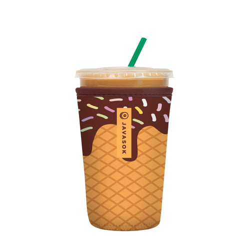 Sok It JavaSok insulated sleeve on a coffee cup keeps drinks cold and hands dry.