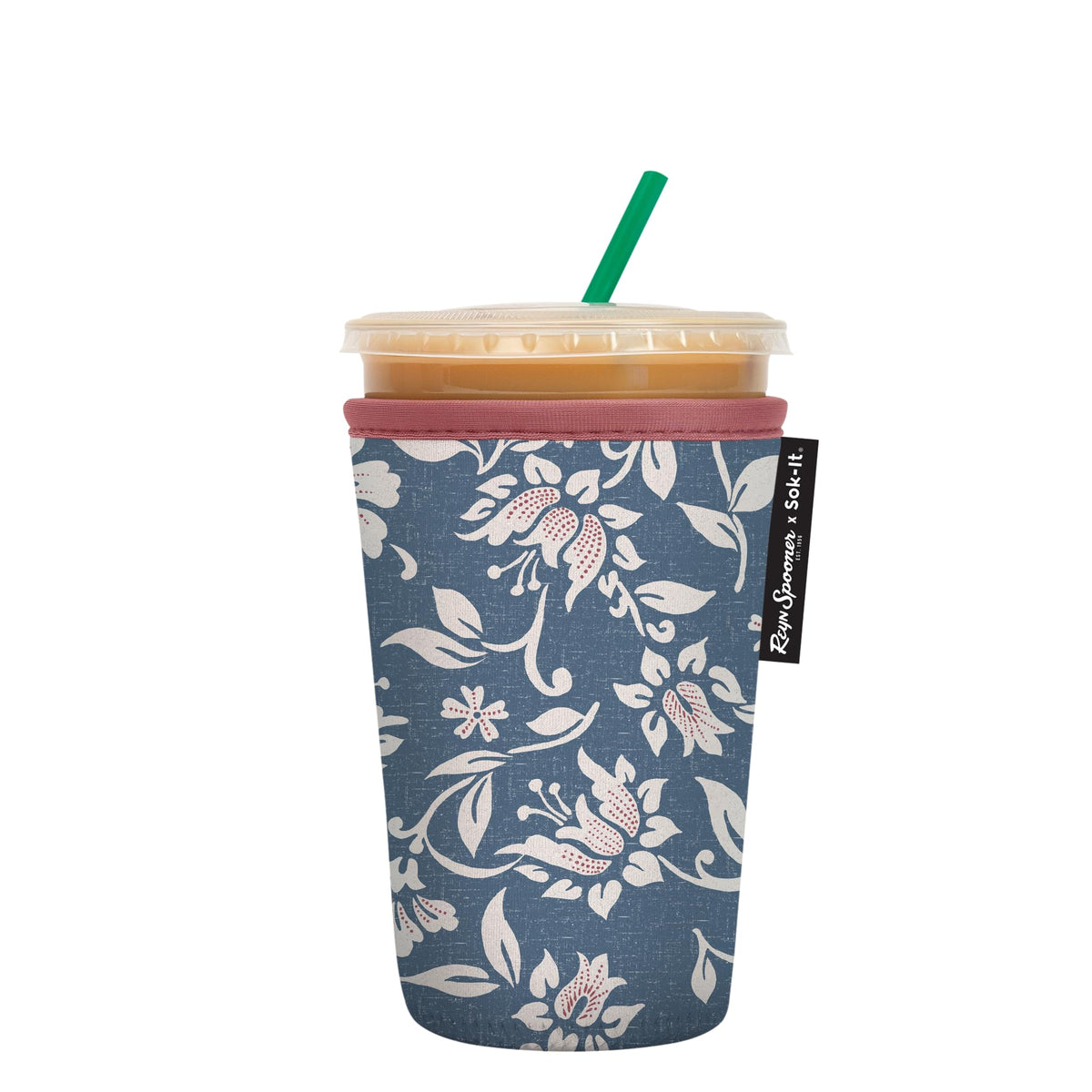 Sok It JavaSok insulated sleeve on cup keeps drinks cold and hands comfortable.