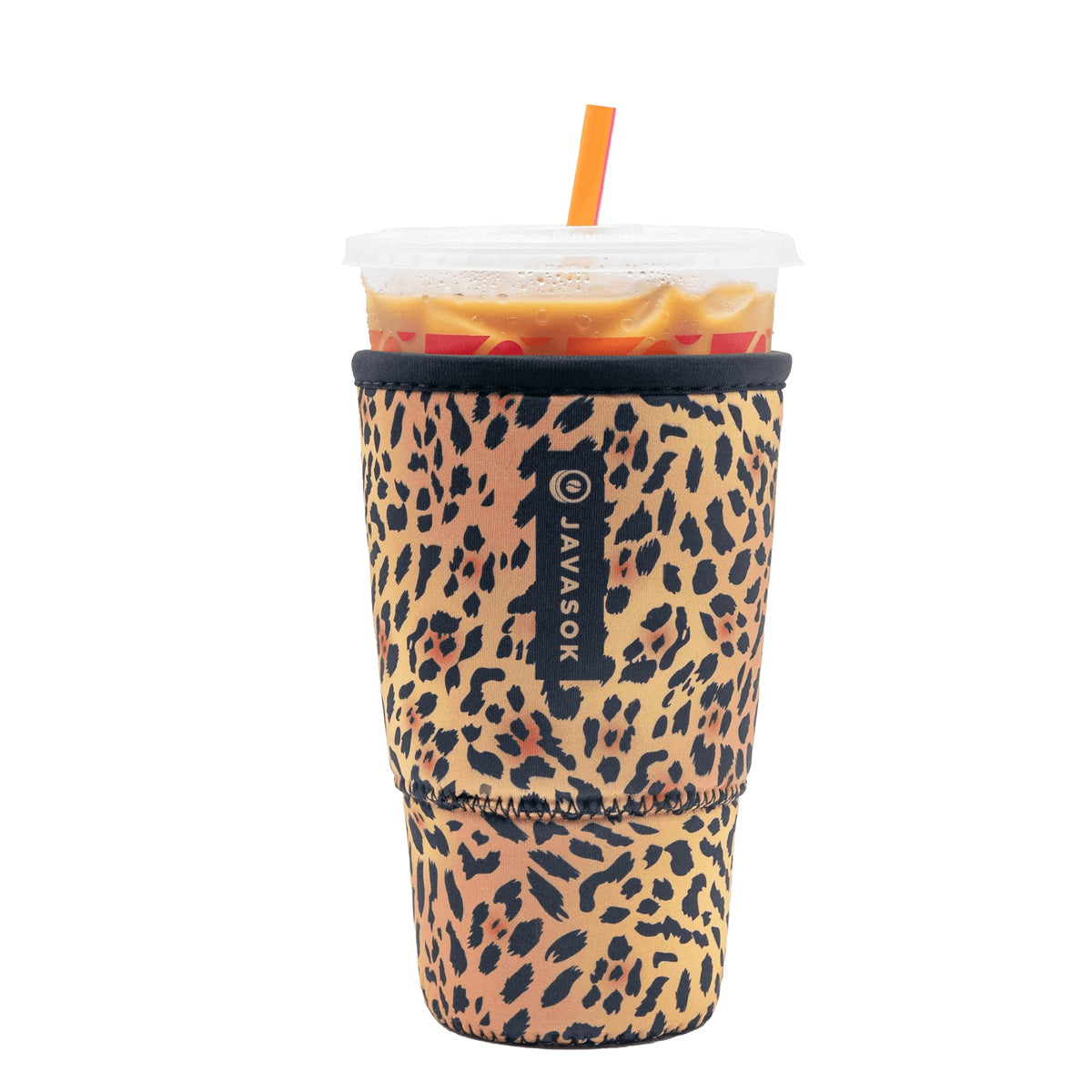 Sok It JavaSok leopard print 30oz sleeve keeps beverages cold on the go.