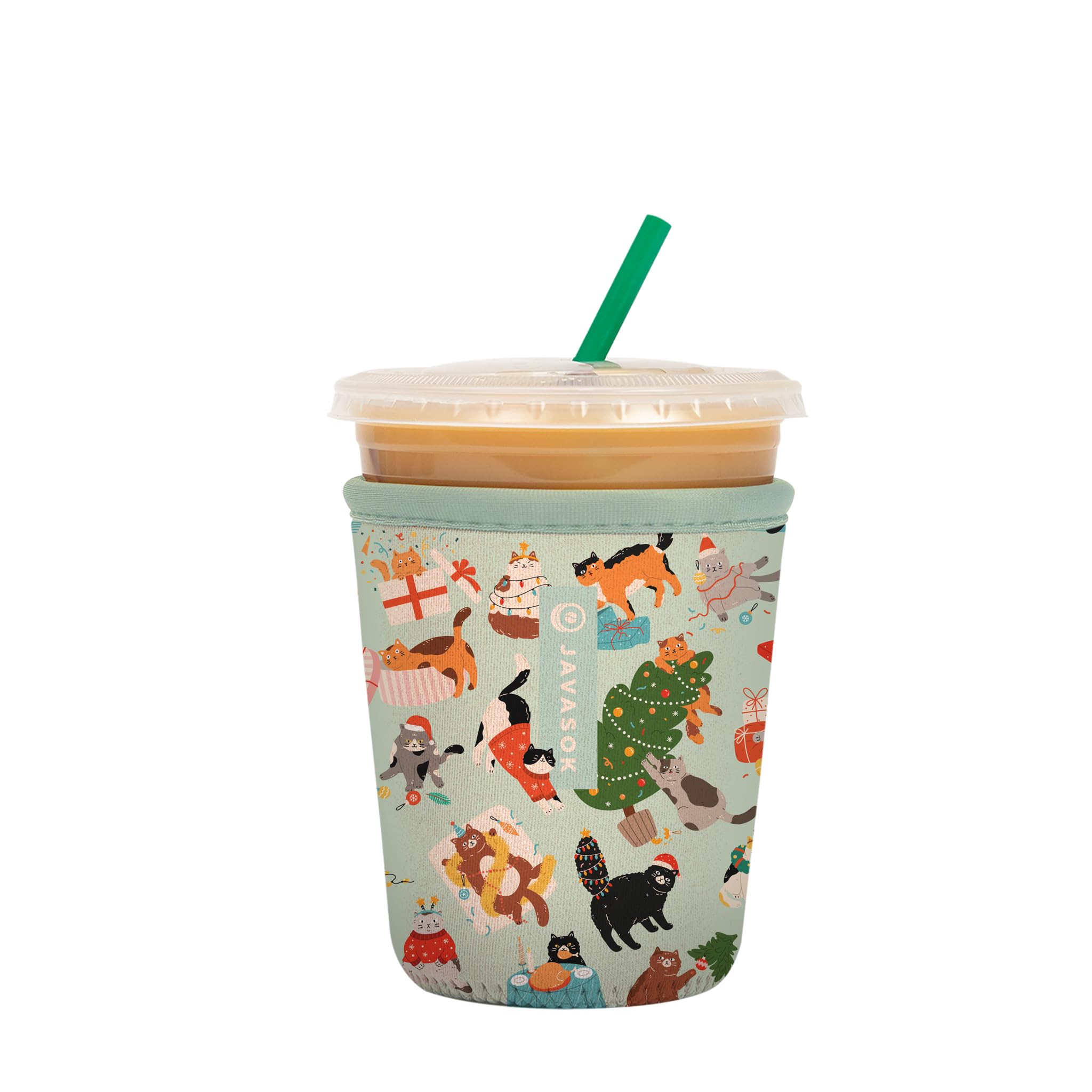 Sok It JavaSok Meowy Mayhem sleeve front view shows compact 16-20oz fit and insulation