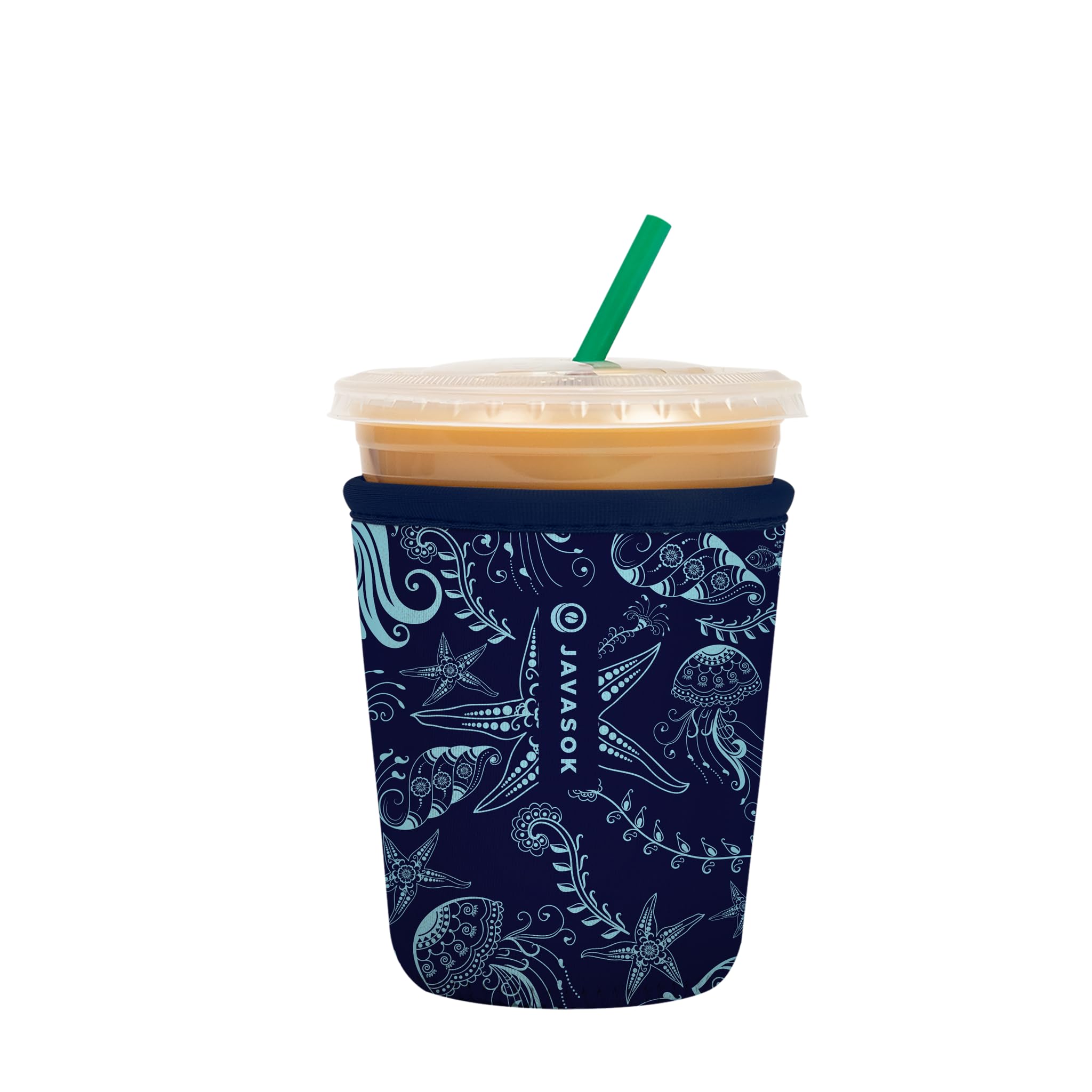 Sok It JavaSok Ocean Oasis ice coffee sleeve keeps drinks cold and hands warm.