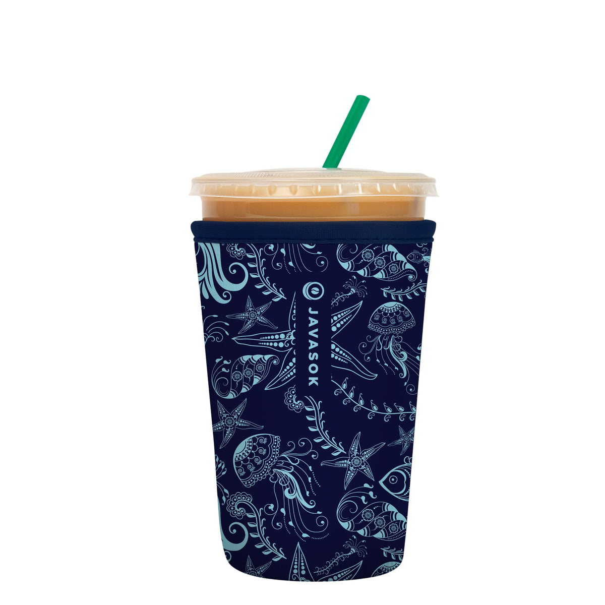 Sok It JavaSok Ocean Oasis sleeve close-up preserves cold drinks.