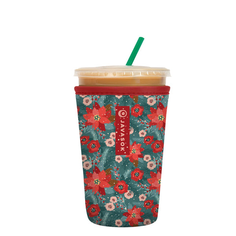 Sok It JavaSok pastel poinsettias front view sleeve preserves cold drinks with durable insulation.
