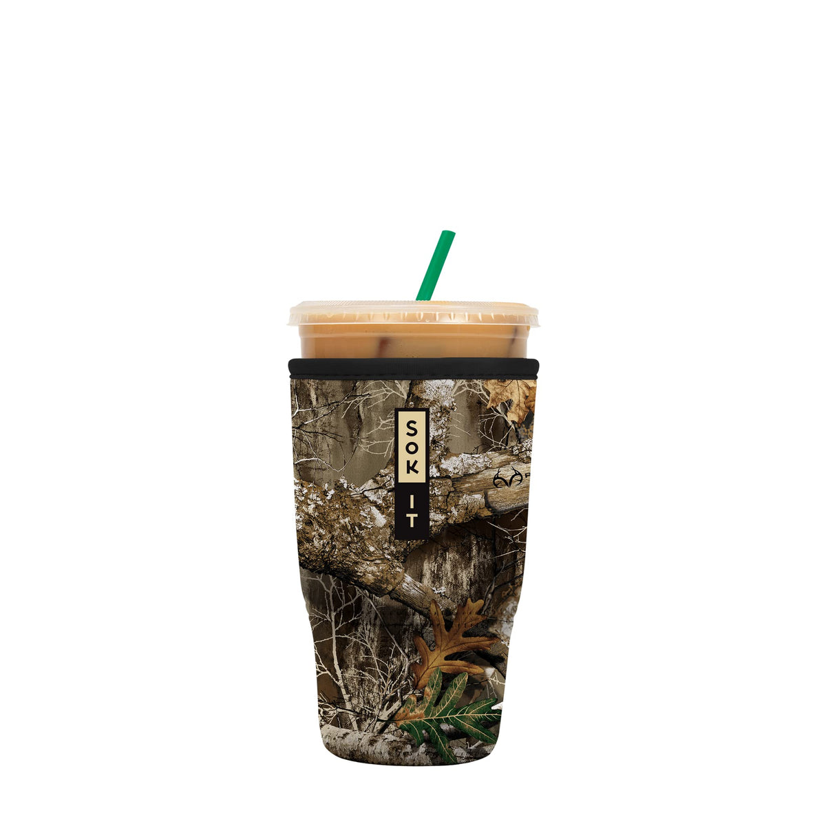 Sok It JavaSok sleeve on RealTree Edge camouflage front view protecting drinks while on the move