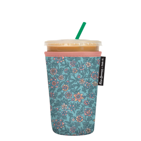 Sok It JavaSok sleeve on Reyn Spooner Wild Flowers cup keeps drinks colder longer.