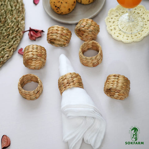 SOKFARM water hyacinth rings securely hold napkins at formal dinners.