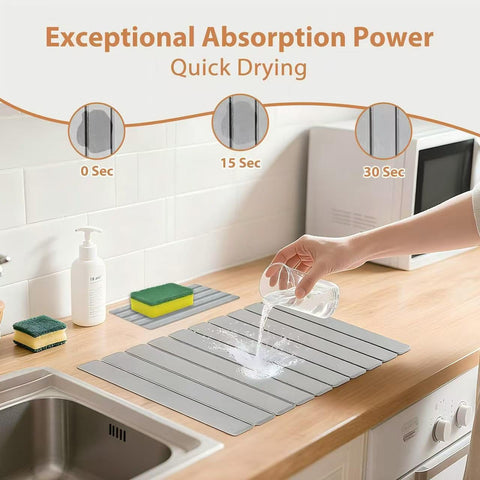 SOKINCLR foldable dish mat stores neatly in drawers.