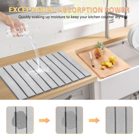 SOKINCLR food-safe diatomaceous-earth mat dries utensils safely after washing.