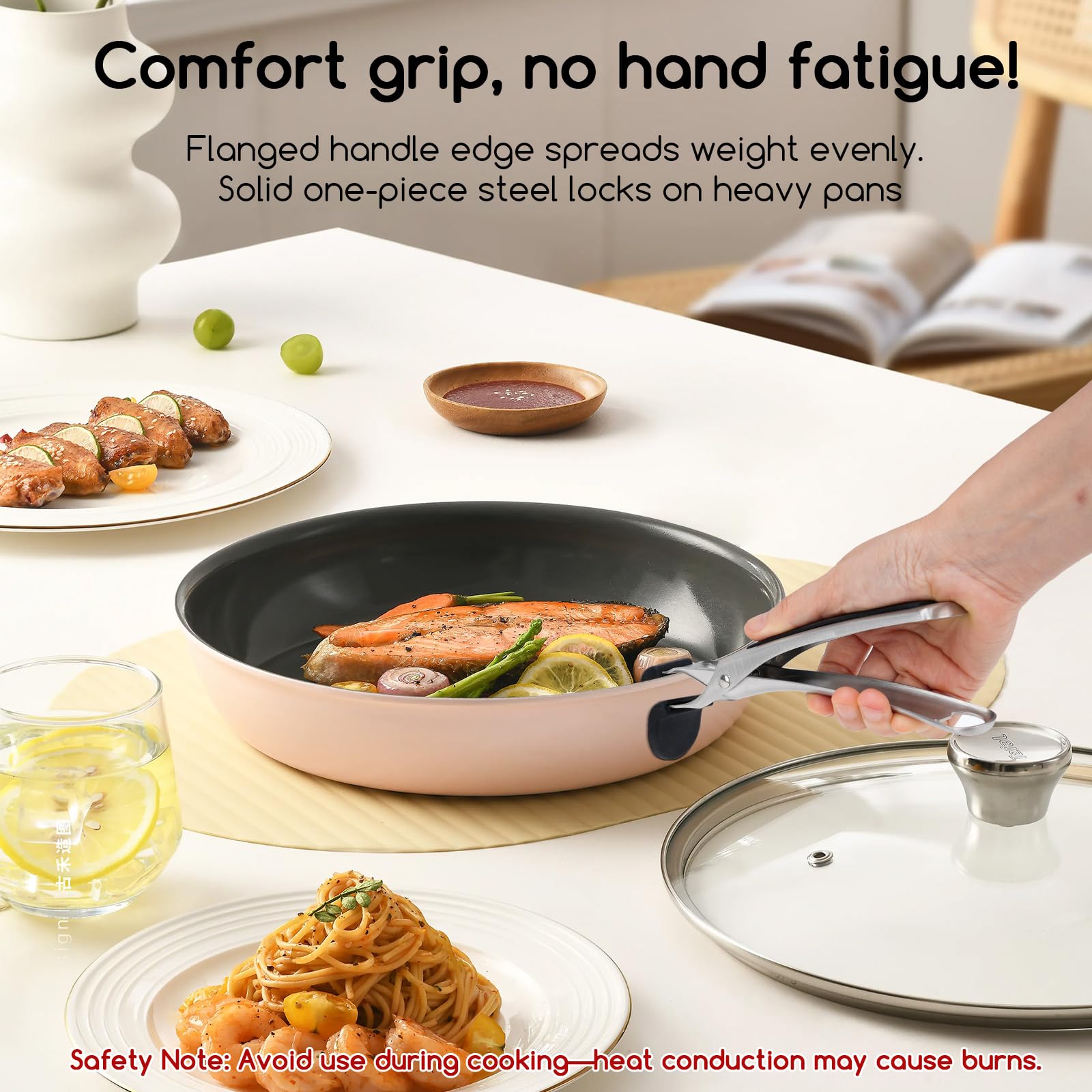 SOLEADER plate gripper deep pan: cradles cast-iron pans securely.