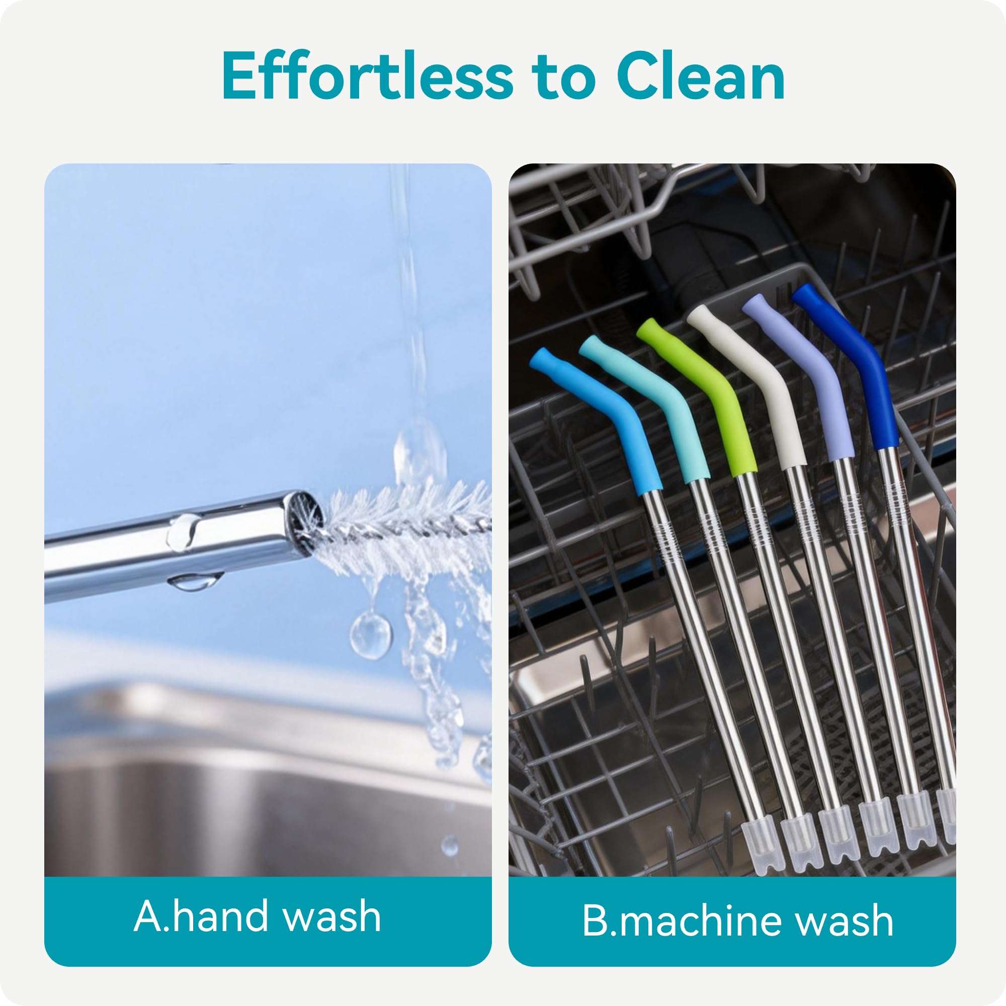 Colorful silicone tips add grip and visual appeal for sipping.