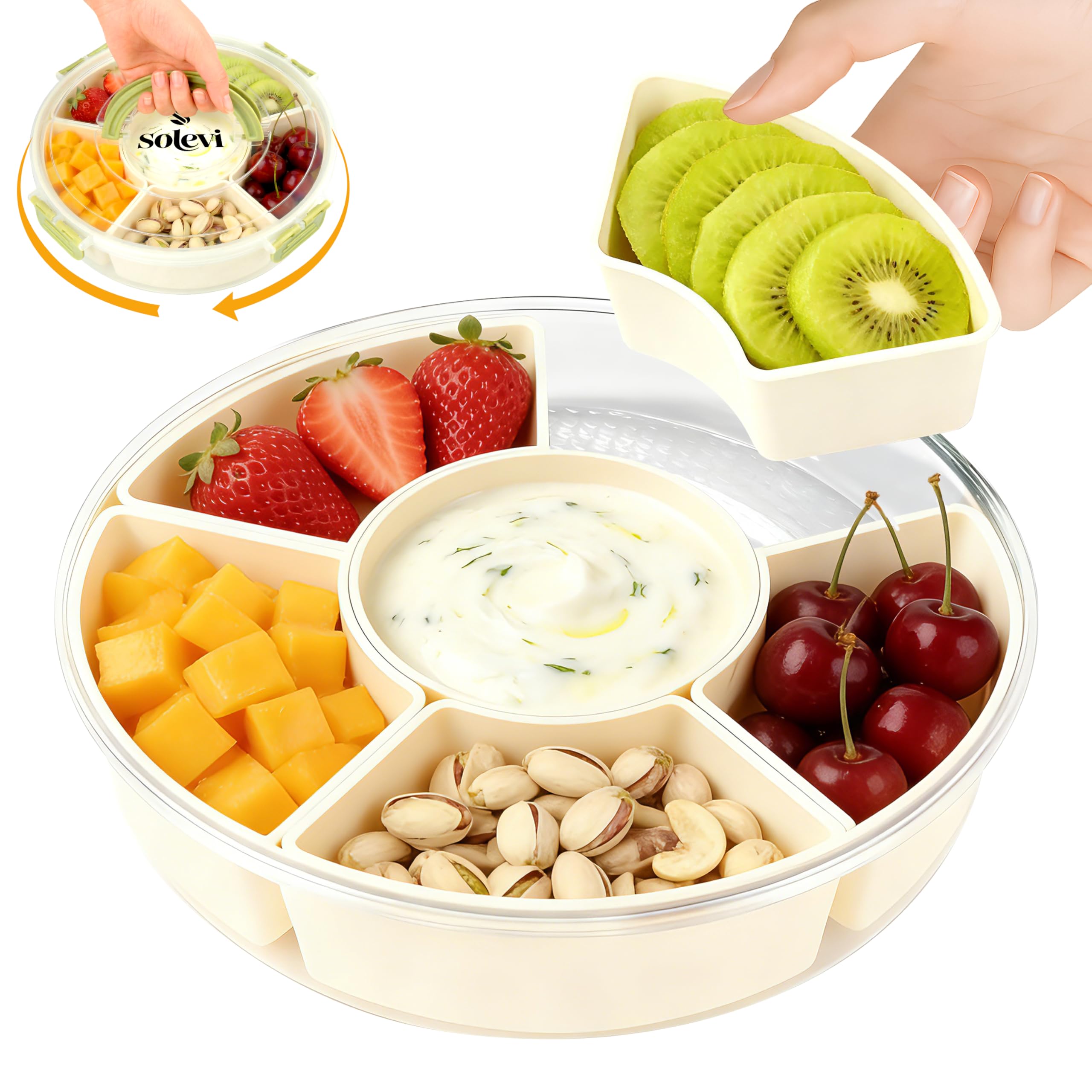 Solevi divided tray with lid and six compartments for organized snacks.