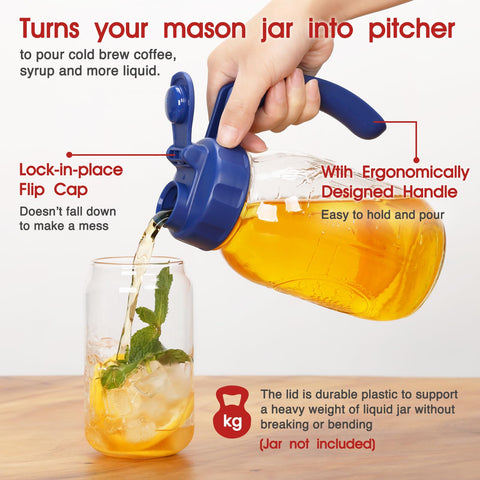 SOLIGT 2-pack regular mouth lids with blue handle for easy pouring.