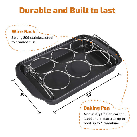 SOLIGT Creme Brulee set water-bath-pan supports gentle, consistent baking for delicate desserts.