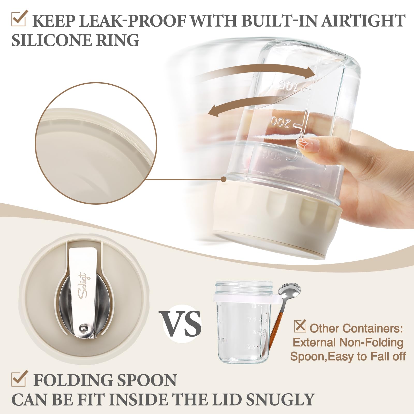 SOLIGT divided compartments keep fruits and nuts separate until mixing at mealtime.