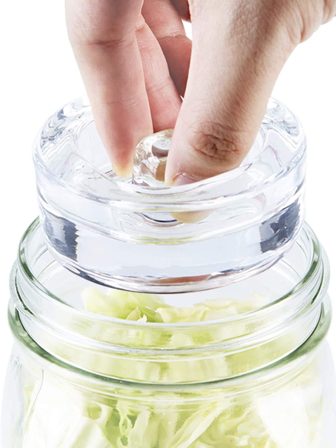 SOLIGT fermentation weights with easy grip handle submerged veggies in a wide-mouth jar