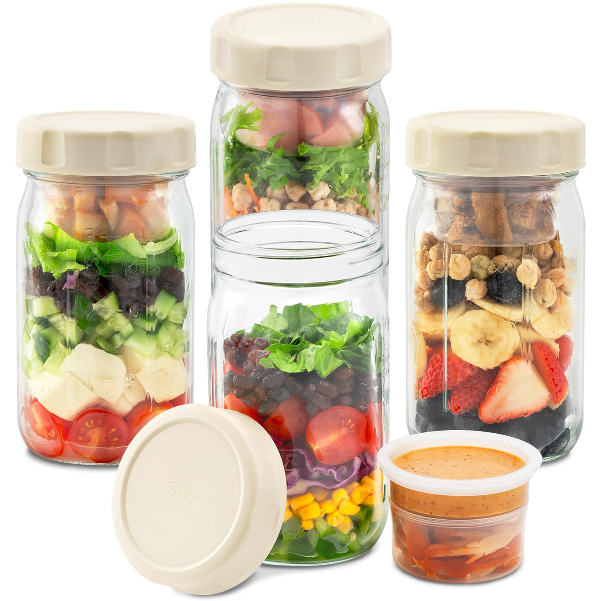 SOLIGT glass salad jar with lid assembly showing a secure leak-proof seal.