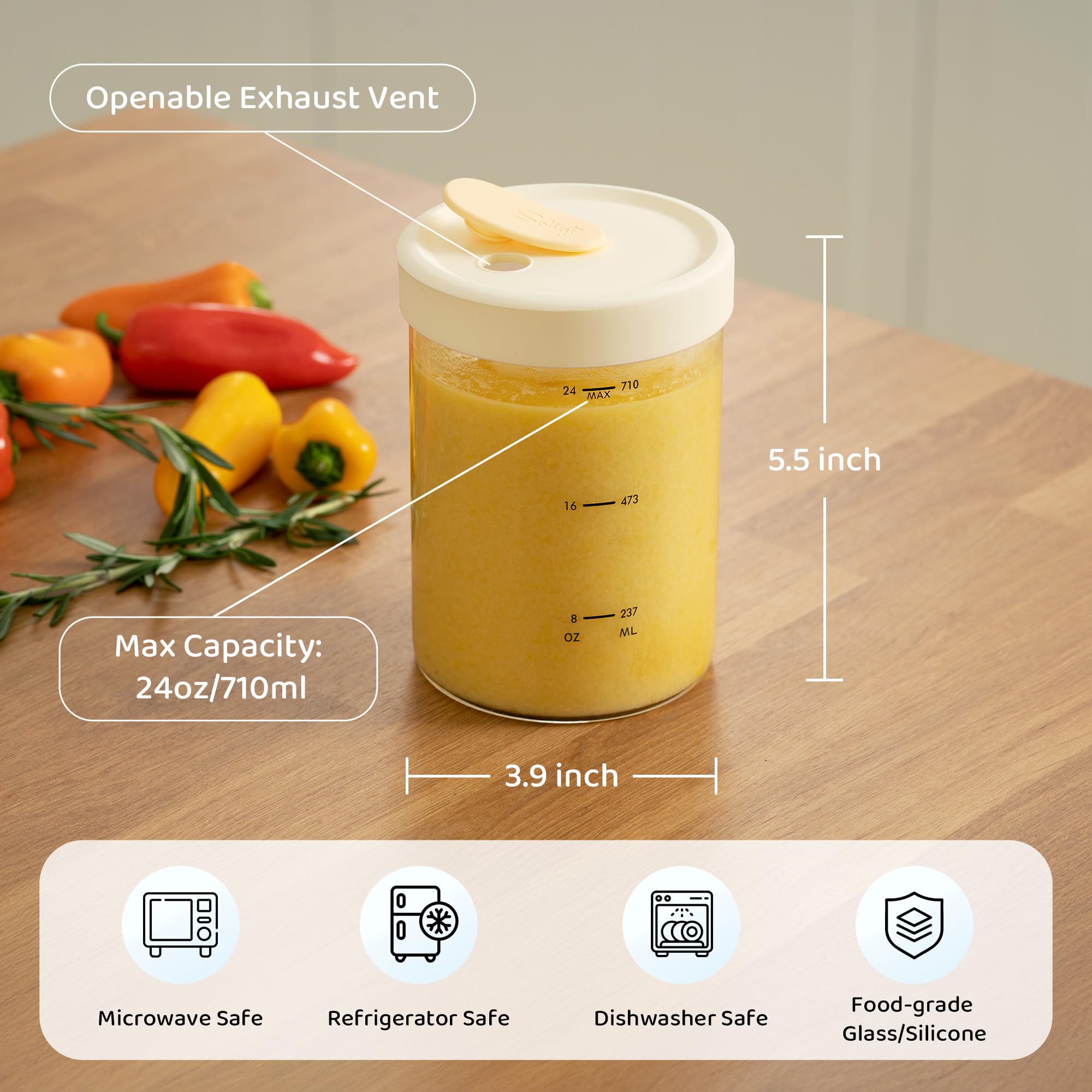 SOLIGT jar shows measurement marks for easy portion control.