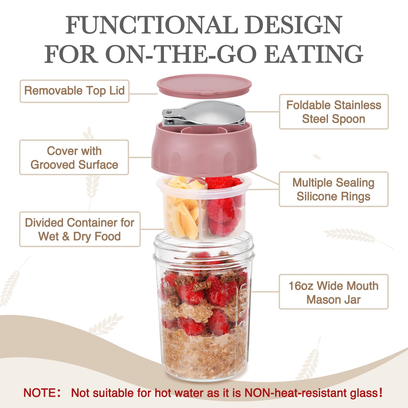 SOLIGT jar with divided compartment to keep ingredients separate and fresh.