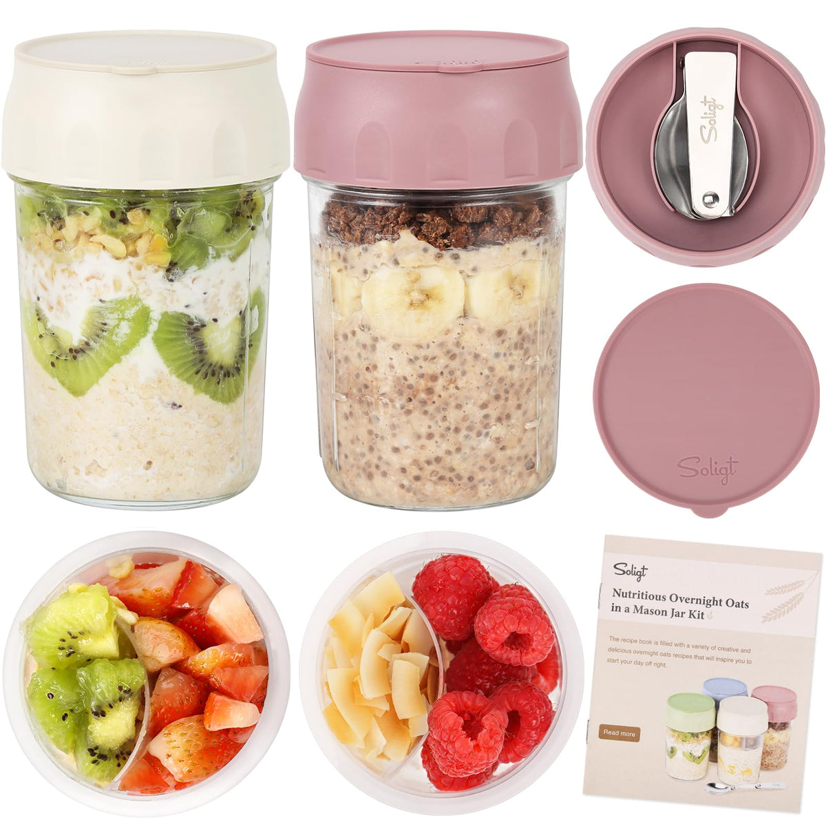 SOLIGT overnight oats jar with closed lid for compact on-the-go storage.