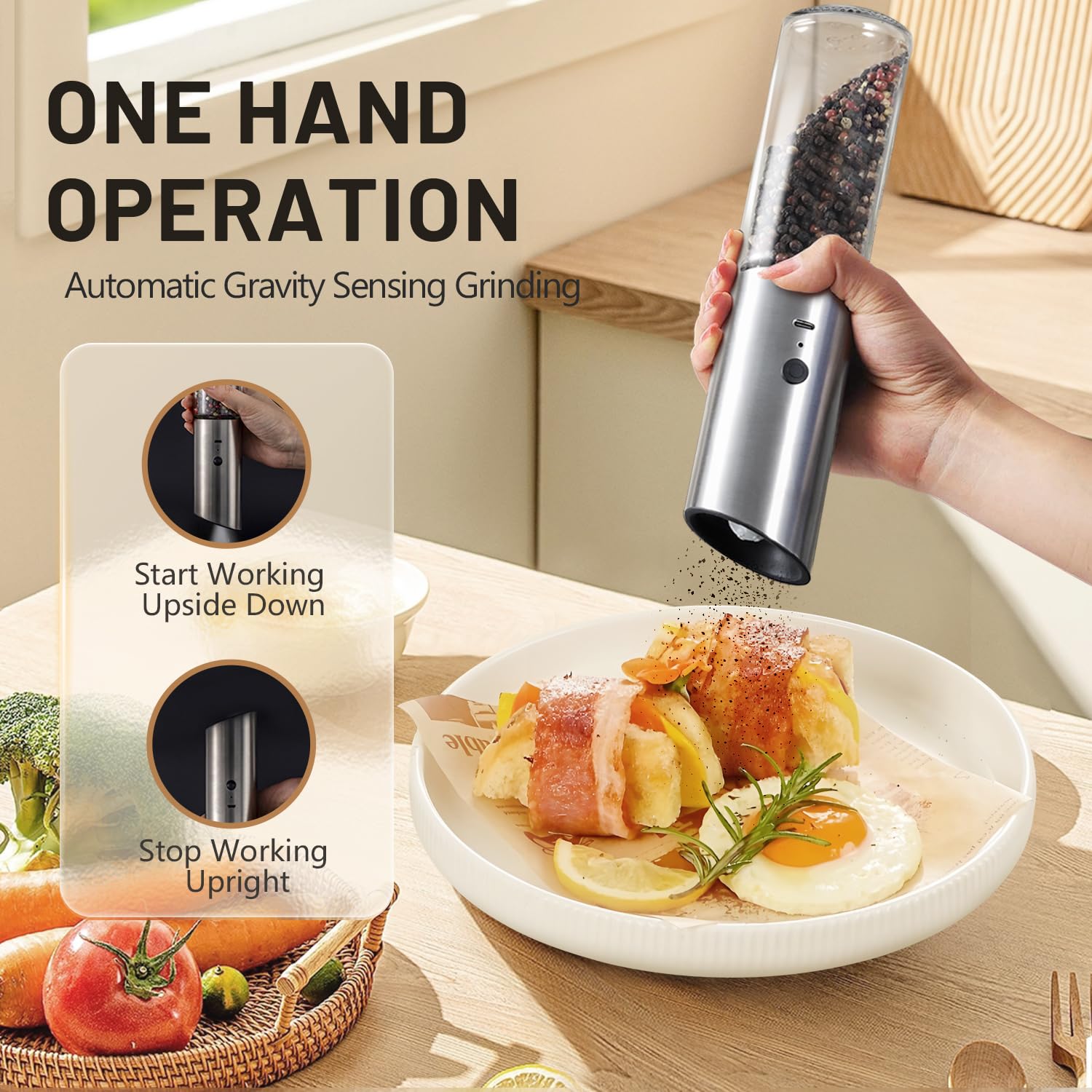 Solisifime gravity grinder set side view showing durable stainless steel body
