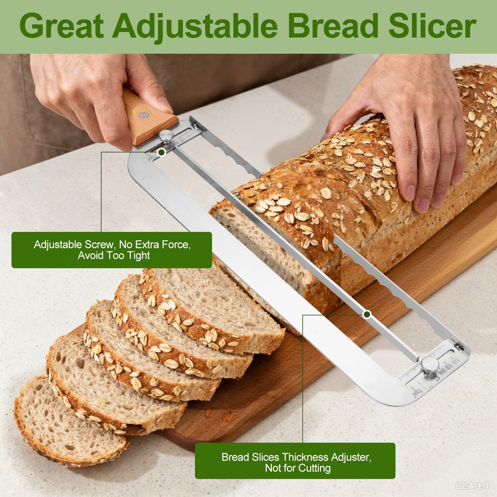 Solldgt bread bow cutter features a stainless steel blade for crusty loaves.