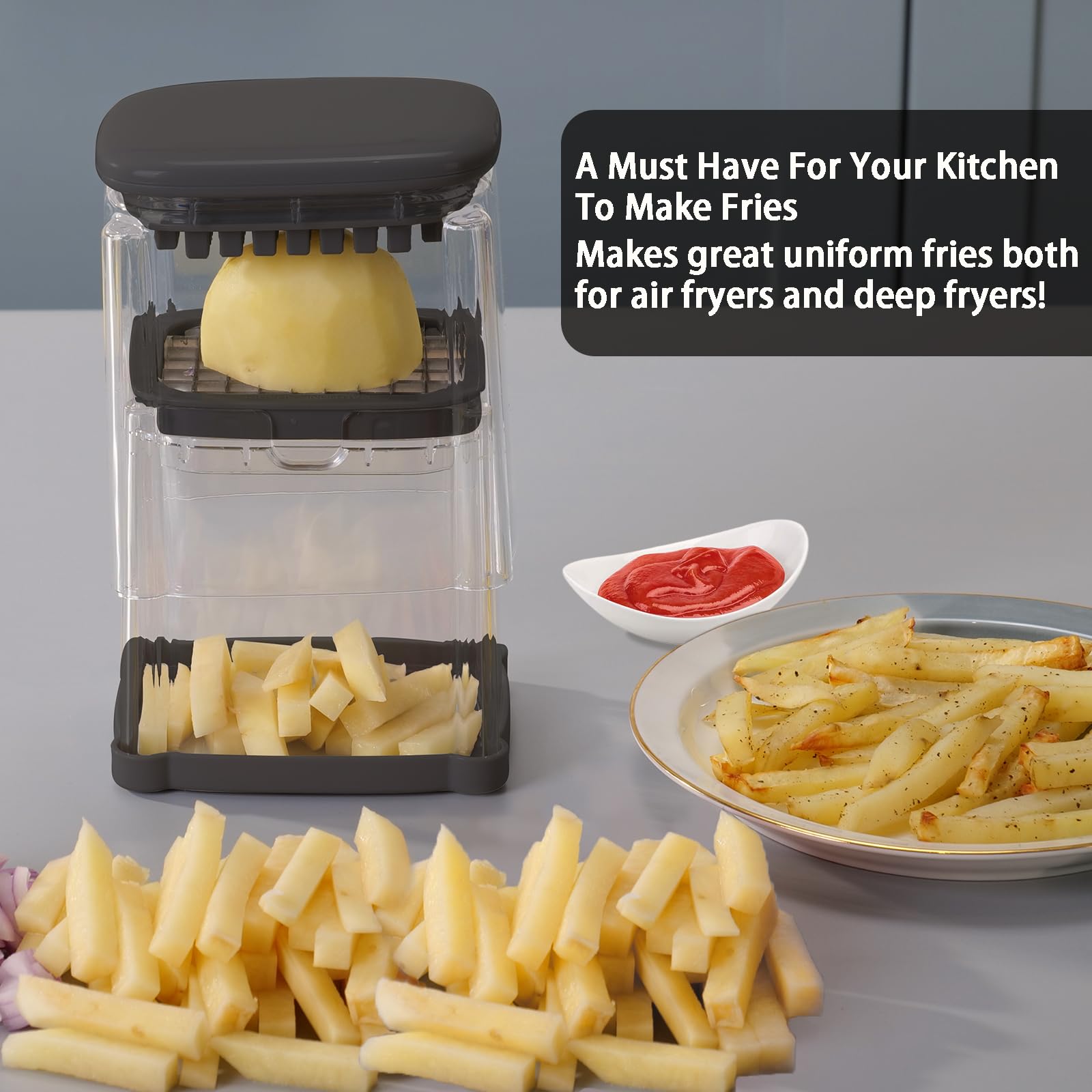 Solucky potato onion cutter assembly enabling quick dicing and slicing