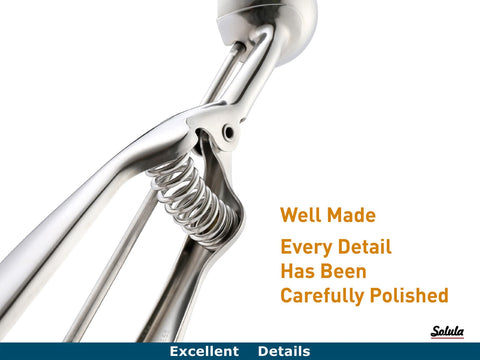 Solula ergonomic-handle scoop, comfortable for left or right-handed use.