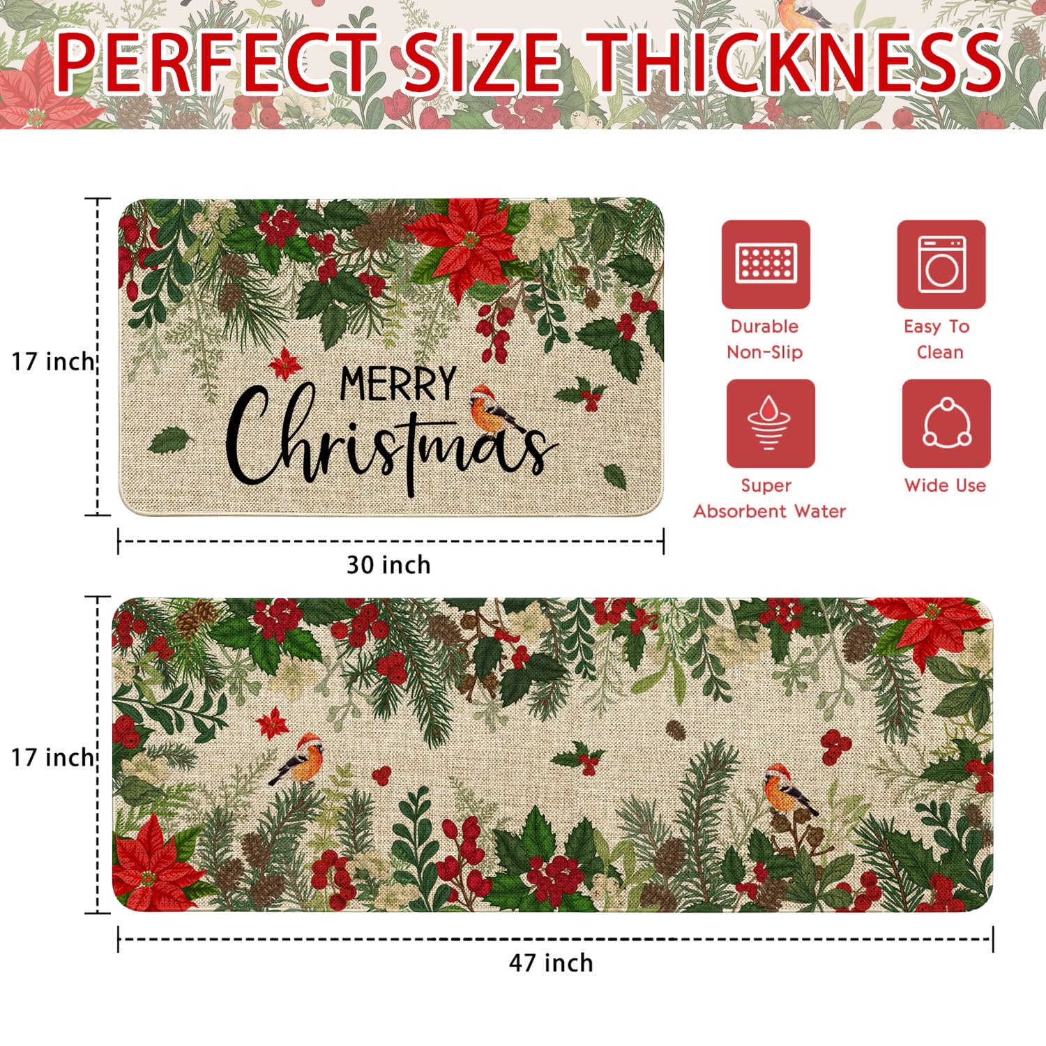 Sonalied burlap-surface kitchen mat texture evokes rustic holiday charm.