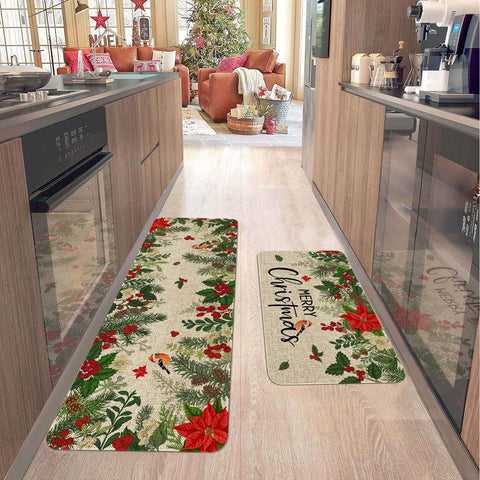Sonalied kitchen mat with rubber backing provides non-slip footing.