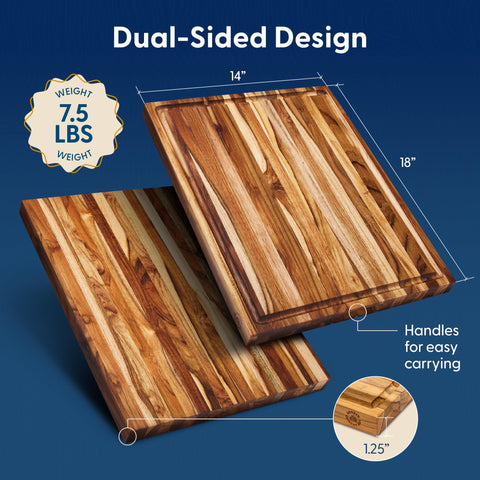 Laurel teak edge grain board emphasizes durability for daily kitchen tasks.