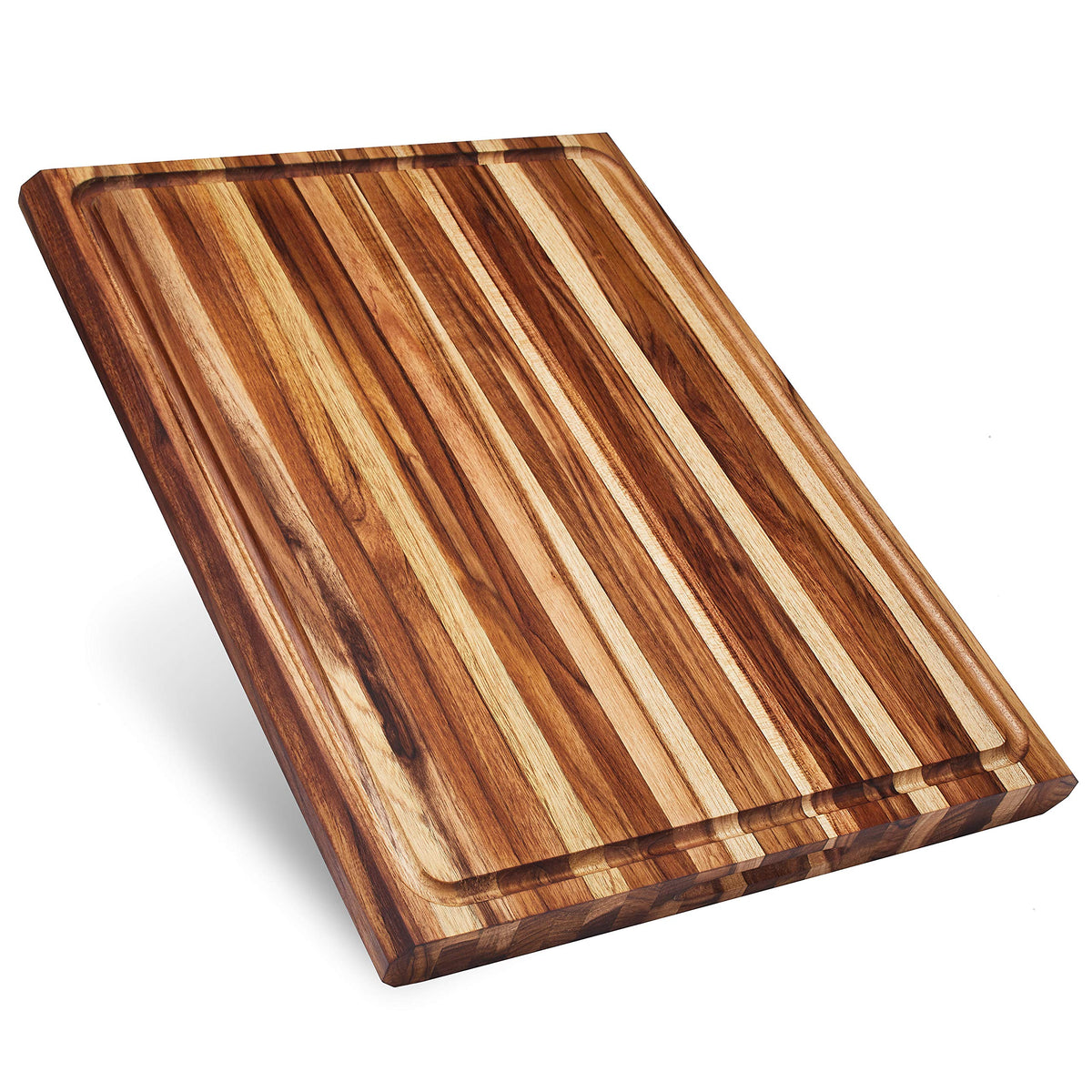 Sonder Los Angeles Highland cutting board front view shows teak edge-grain design for daily prep.