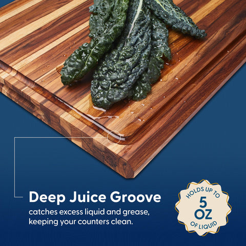 Sonder Los Angeles Highland cutting board in teak wood emphasizes water resistance and warmth.