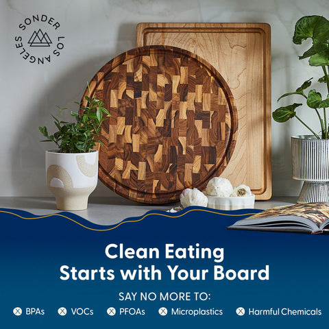 Sonder Los Angeles Vincent end-grain surface preserves blade sharpness during chopping.