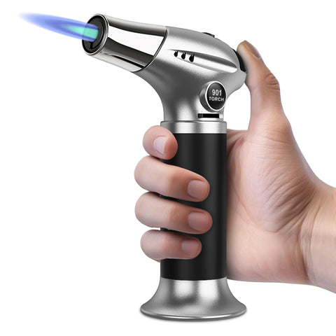 Sondiko creme brulee torch front view with safety lock for safe caramelizing