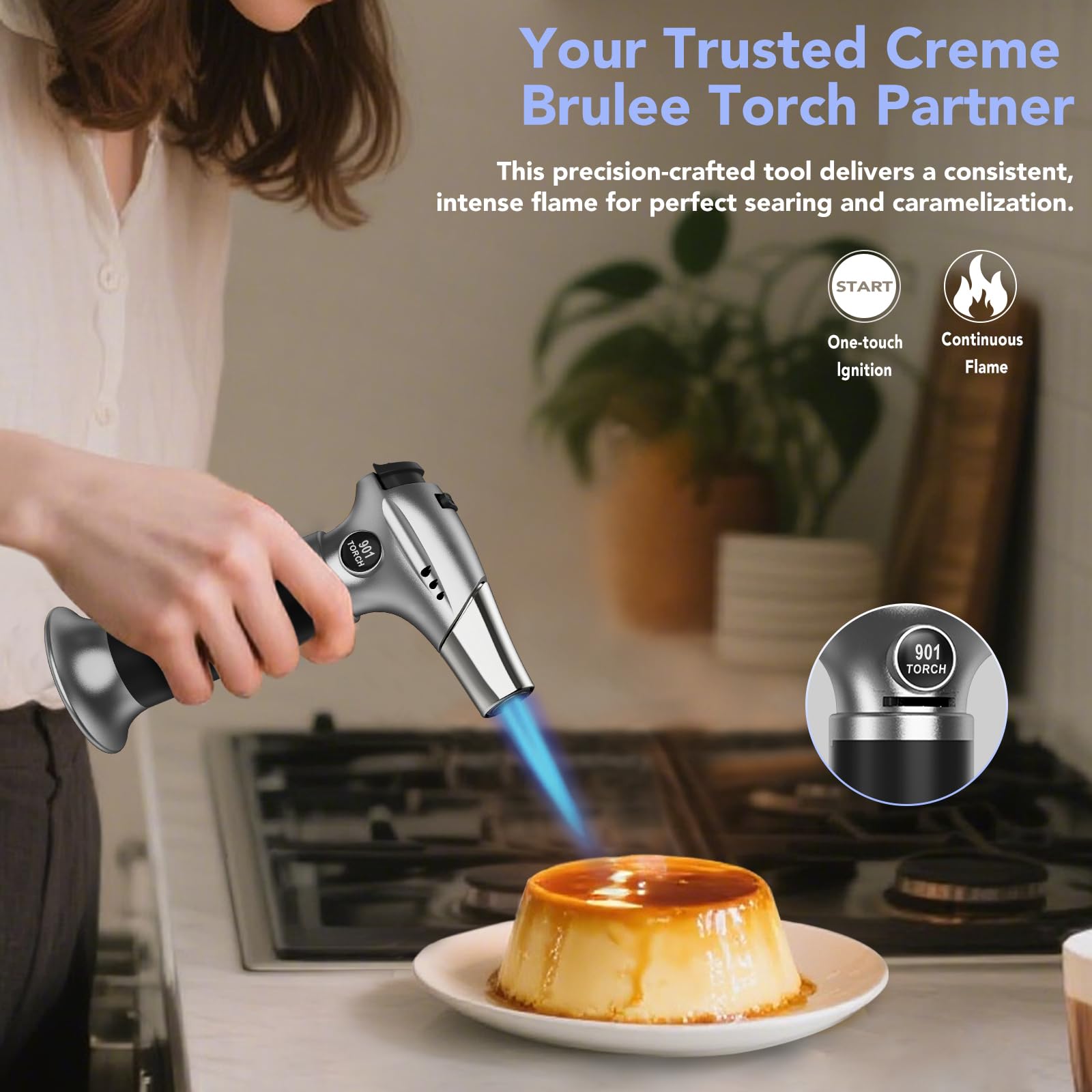 Sondiko creme brulee torch safety lock engaged on a stable base