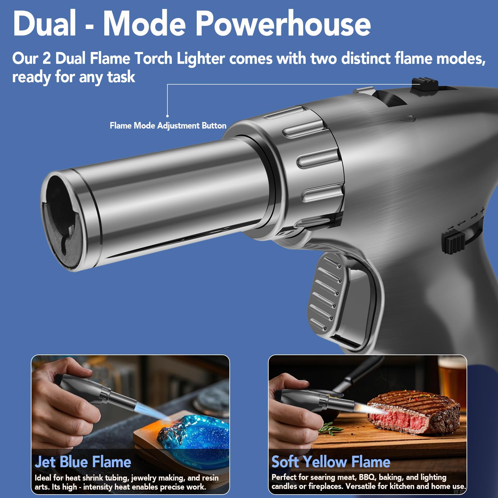 Sondiko torch in soft and hard mode demonstration for versatile cooking options.