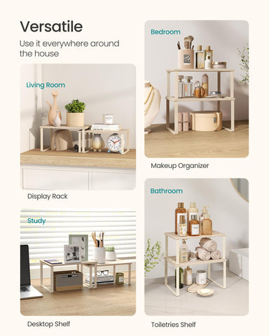 Songmics adjustable shelves adapt to your space with flexible stacking.