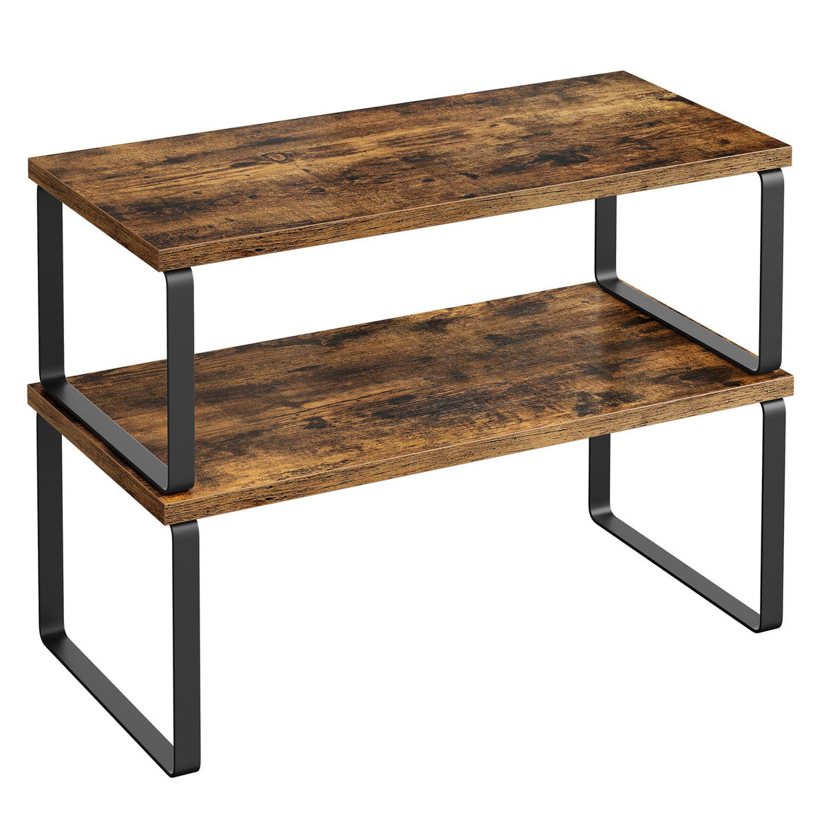 SONGMICS cabinet organizer shelf ink black front view, space-saving kitchen storage.