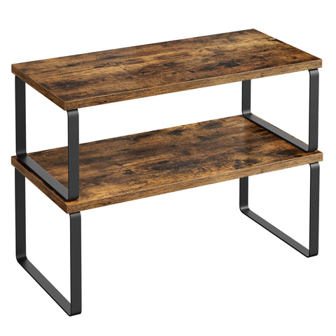 SONGMICS cabinet organizer shelf ink black front view, space-saving kitchen storage.