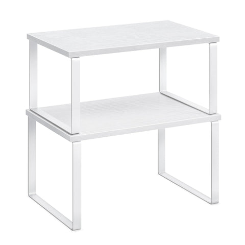 SONGMICS cabinet organizer shelf set two front view for compact kitchen storage.